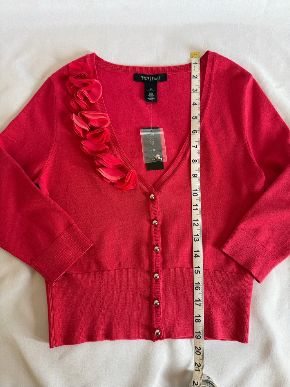 White House Black Market Pink Ruffle-Accent V-Neck Cardigan - Picture 8 of 10
